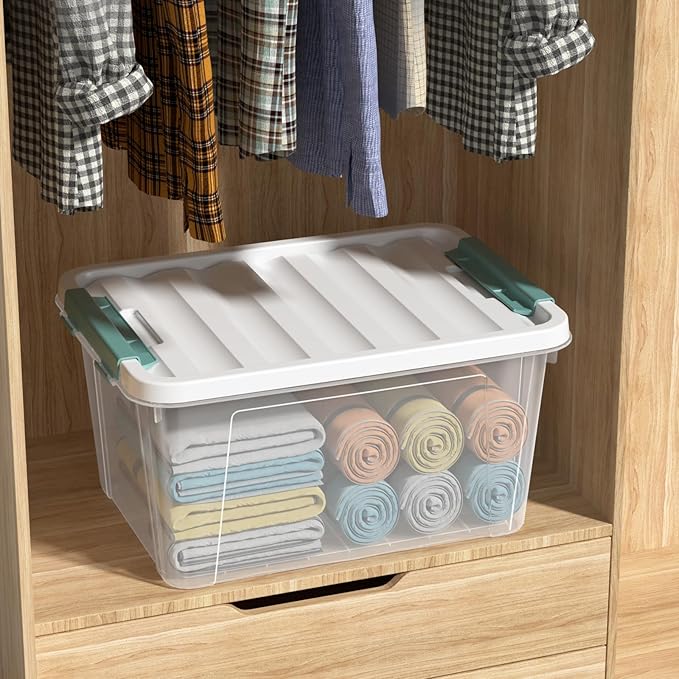 Guankan 20 Quart Clear Storage Box, Set of 6 Plastic Latching Bins with Lids