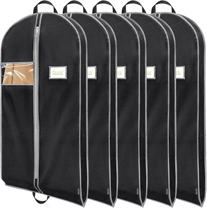 BALEINE 5PK Heavy Duty Garment Bag with Shoe Storage Travel Bag for Dresses, Suit, Coats Travel Essential (43", Black)