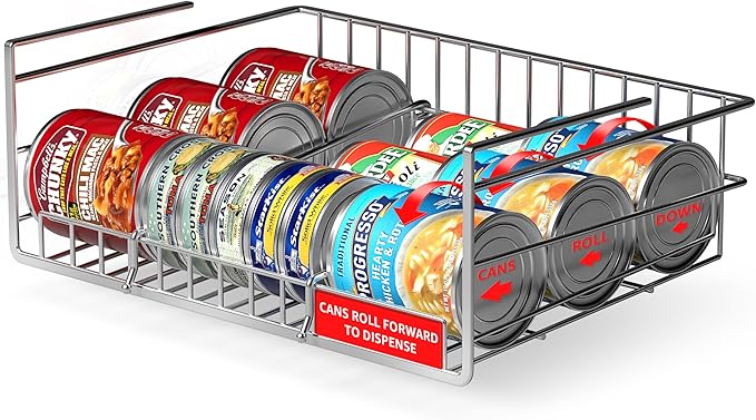 Sorbus Under Cabinet Can Organizer – Rolling Dispenser Rack for Canned Goods and Fruits, Fits Cabinets with 7/8" Thickness, Wire Shelf for Efficient Kitchen and Pantry Storage
