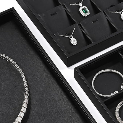 Black PU Leather Jewelry Display Flat Tray Ring Necklace Watch Organizer Display Tray (1 grid)