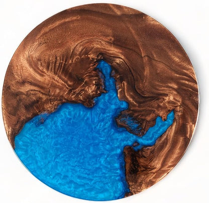 Handmade Reversible 16" Wood and Epoxy Resin Lazy Susan, Turntable for Kitchen Countertop, Rotating Display Stand, Organizer and Storage for Dining Table, Cup Board, Home Decor (Medium Blue)