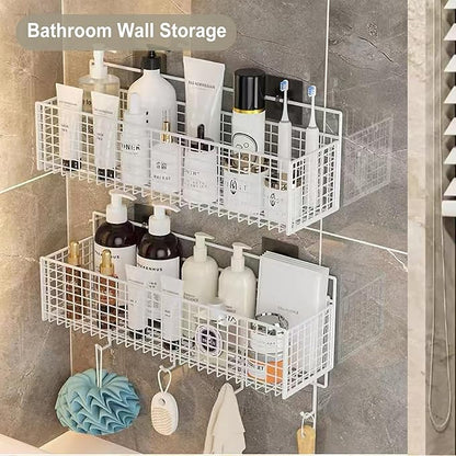 2 Pack Hanging Wall Wire Baskets,Metal Wire Storage Bin Rack for Kitchen Bathroom Shower Spice Shelf (White)