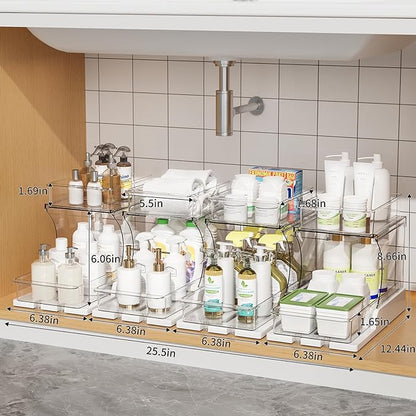 Jsyrjing Pull Out 2 Tier Organizer for Kitchen Bathroom and Cabinet Storage Rotating Pantry Rack Under Sink Organizer Clear and Durable Design 1 Pack