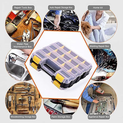 Hardware Organizer Box 34 Compartments Small Parts Organizer with Removable Dividers Durable Plastic Double Side Tools Box Screw Organizers For Nuts, Bolts, Screws, Nails 2Pack