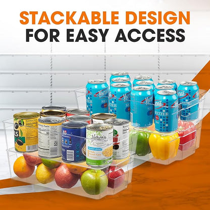 Cheer Collection Clear Refrigerator Organizer Bins - BPA Free Transparent Storage Bins for Pantry, Fridge, Tools & Cabinets Organization, 12.5’’ Long (Set of 4)