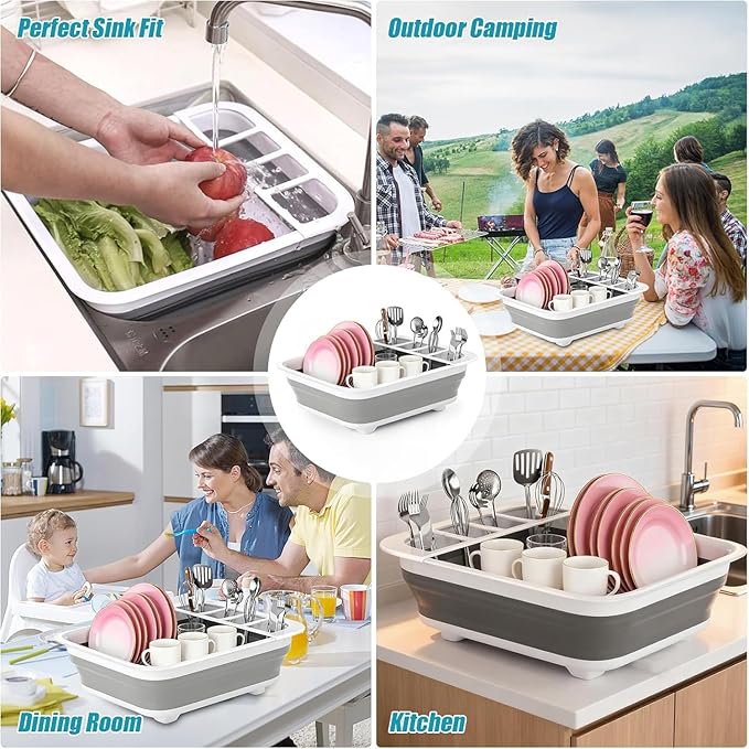 4 Pack Collapsible Dish Drying Rack Portable Dish Rack for Kitchen RV Campers Travel Trailer - Space Saving Kitchen Storage Tray, Send Goods from Local Warehouse