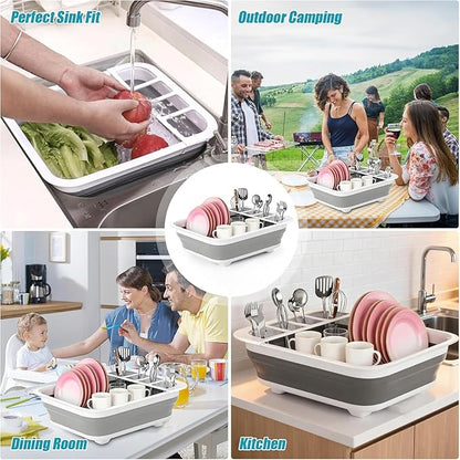 2 Pack Collapsible Dish Drying Rack Portable Dish Rack for Kitchen RV Campers Travel Trailer - Space Saving Kitchen Storage Tray, Send Goods from Local Warehouse