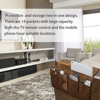 Benuomi Sofa Armrest Organizer Waterproof Armchair Caddy Remote Control Holder for Recliner Non Slip Recliner Organizer Chair Arm Organizer with 14 Pockets for TV Remotes, Books, Magazines, iPad