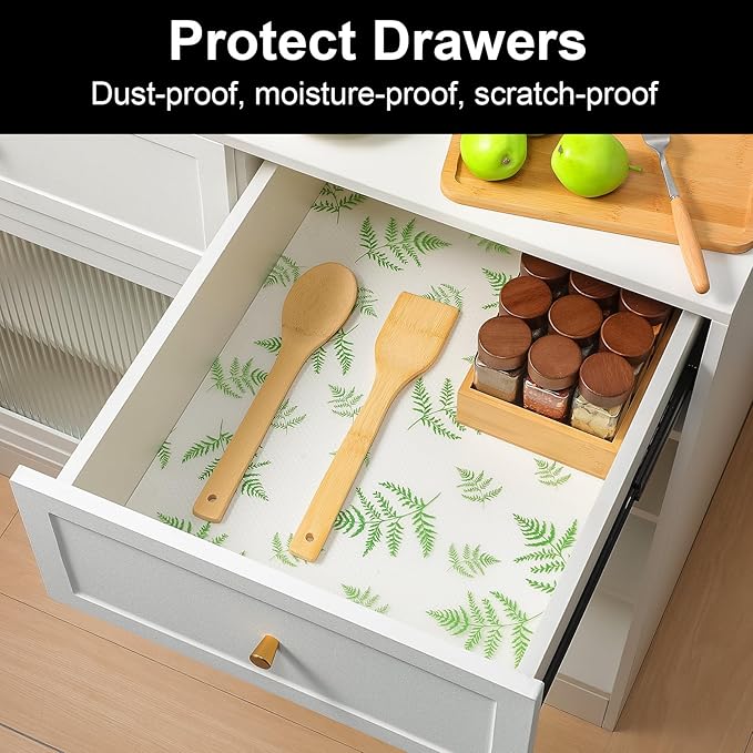Cooyes Shelf Liner Drawer Liners, Shelf Liners for Kitchen Cabinets, Non-Adhesive Cabinet Liner, EVA Waterproof Non-Slip Refrigerator Liners for Kitchen Drawers（11.8" W x 118" L）