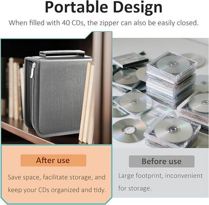 DVD Case CD Storage,40 Capacity CD Cases Holder DVD Storage Case Holders CD DVD Disc Case Storage Wallet Binder for Car Home Office Travel (40 Silvery)