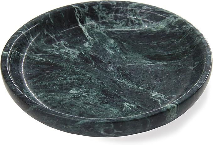 Plukers Small Natural Marble Jewelry Tray Key Plate Holder Dish Trinket Decor Catch All Bowl for Ring Earring Stone Gift for Women Daugther,Verde Alpi Green