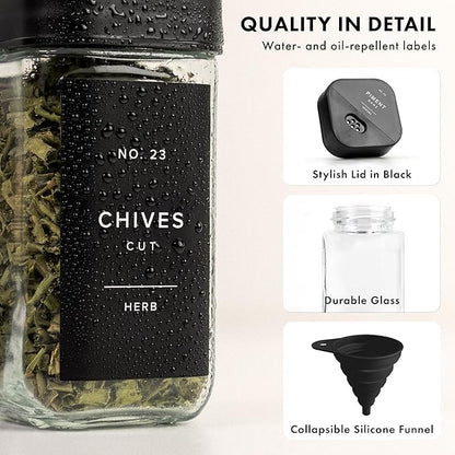 Glass Spice Jars with Adjustable Rotating Lids (24 Pack) – 4oz Seasoning Jars with 240 Labels, Funnel & Brush – Airtight Spice Containers for Kitchen Organization
