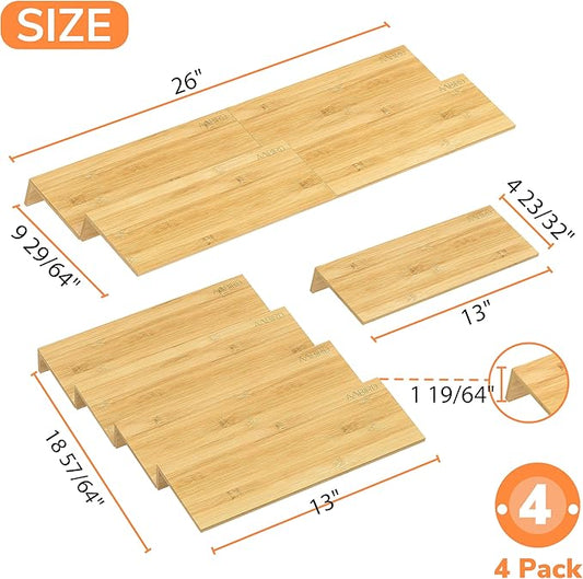 AMBIRD Bamboo Spice Drawer Organizer with Non-slip Mat, 4 Tier Jar Spice Rack Tray 13'',Seasoning Organizer for Kitchen,Cabinet,Drawers,Countertop