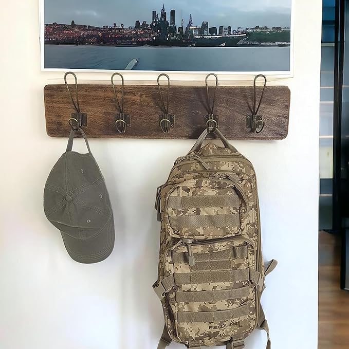 Rustic Farmhouse Wall Mounted Coat Rack – 24” Reclaimed Wood Board with 5 Heavy Duty Hooks, Natural Finish, Handcrafted Storage for Entryway, Hallway, or Bedroom
