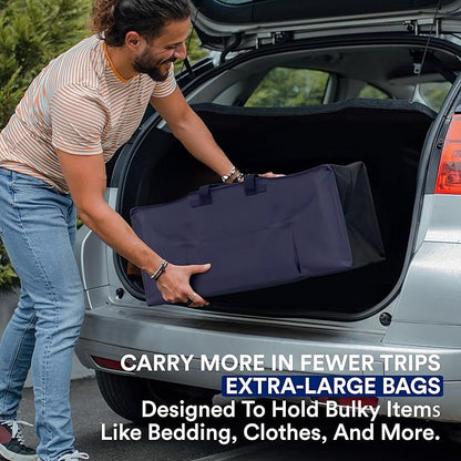 BOX USA 6 Pack Extra Large Blue Moving Bags with Handles & Zippers | Heavy Duty Storage Totes, Packing, Dorm Room Essentials & College Space Saving