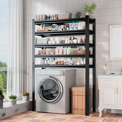 Over Washer and Dryer Shelves, 5 Tier Adjustable Metal Washing Machine Shelf, Sturdy and Spacious Laundry Room Organization and Storage Rack, 35.43''W*17.72''D*77.44''H, Black
