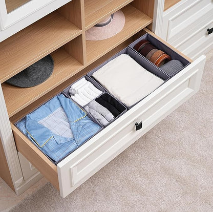 TYEERS Drawer Organizers, Durable Fabric, Washable, with Base Support Boards, Small Storage Boxes for Bathroom, Closet, Dresser, Set of 6, Dark Grey