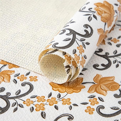 FIFTY FEET 12X120 Inch Shelf Liner for Kitchen Cabinets, PVC Drawer Liner for Dresser Non-Slip Bathroom, Non-Adhesive Cabinet Liner Washable (Yellow Floral)(2 Roll)