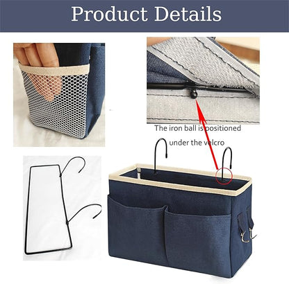 Someteth Bedside Caddy Bedside Hanging Storage Basket Multi-Function Organizer Caddy for Bunk and Hospital Beds Dorm Rooms Bed Rails, Can be Placed Glasses Books Mobile Phones（2pc Navy Blue）