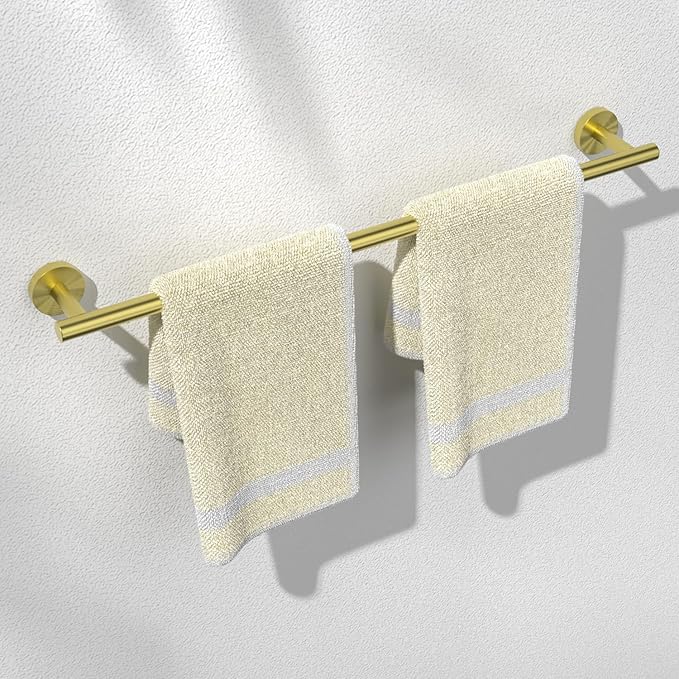 HITSLAM Gold 25.7 Inch Towel Bar for Bathroom, SUS304 Stainless Steel Bathroom Towel Rack Wall Mounted, Modern Home Decor Bath Towel Holder with Hardware Accessories