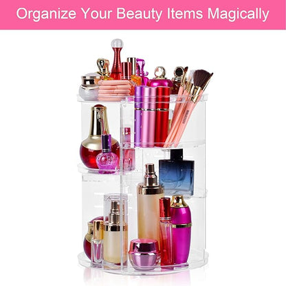 Easyhouse 360 Rotating Makeup Organizer, DIY 8 Adjustable Layers Spinning Skincare Organizer, Cosmetic Holder Shelf, Make Up Organizers and Storage for Vanity Bathroom Countertop (Clear-A)
