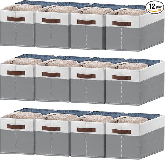 JTIEO 12 Pack Large Storage Baskets for Shelves 15"x11", Fabric Storage Bins with Handles, Collapsible Decorative Storage Baskets for Organizing Clothes, Toys, Closet, Nursery
