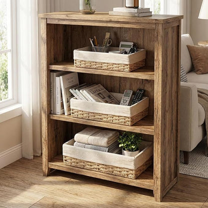 CT SUN Woven Storage Baskets for Shelves, 3-Piece Shallow Paper Rope Bins with 2 Sets of Liners (Cream & Daisy Print), Wicker Style Trays for Pantry, Bathroom, Kitchen Counter, Bread & Nursery