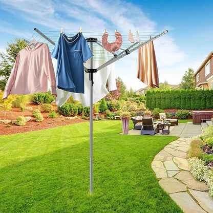 tonchean Rotary Umbrella Drying Rack, Adjustable Height Rotary 4-arm Umbrella Clothesline for Laundry Outdoors Dryer Collapsible Clothes Drying Rack | 12-Lines with 165 ft. Clothesline