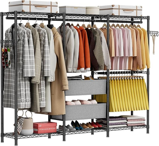 Coat Rack Clothes Wardrobe：Closet Organizer and Storage Clothing Garment Rack with Shelves Heavy Duty for Hanging Clothes Portable Adjustable Black 15.8" DX23.6 WX72.5 H