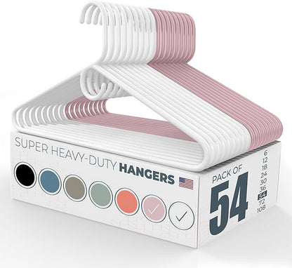 Neaties Super Heavy Duty Clothes Hangers 50 Pack (54 Count) – Made in The USA - 10lb Capacity, Thick Plastic Hangers for Pants, Coats, Jackets, Jeans and Adult Clothing – White & Pink