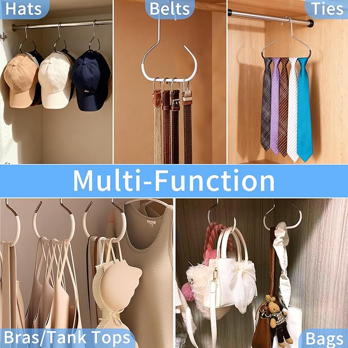 Adanluxe 6 Packs Hat Hangers for Closet, Premium Hat Organizer for Baseball Caps, Cap Rack for Organizers and Storage, Space Saving Hangers Holder 50 Hats and Usable for Belt, Scarf, Tie, Bra, Purse