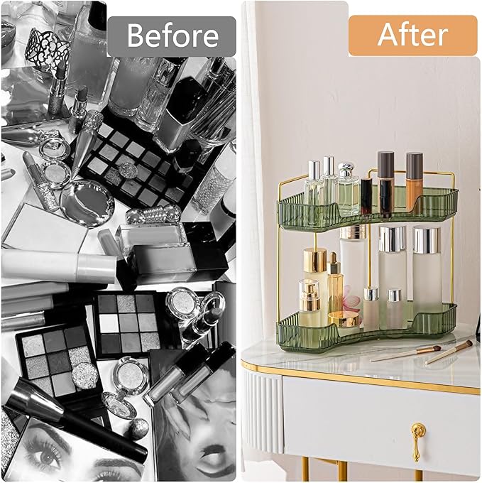 Weidace Corner Bathroom Counter Organizer Bathroom Countertop Shelf Makeup Organizer for Vanity Perfume Tray for Corner Storage (2 Tiers, Green)