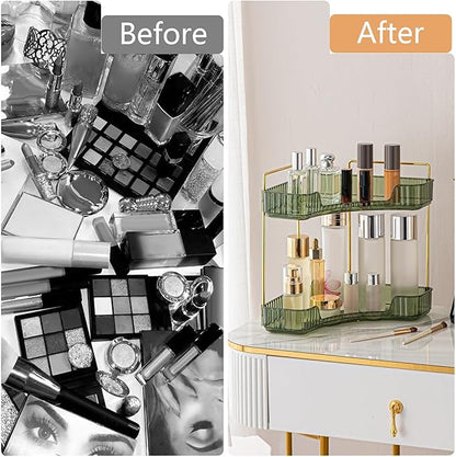 Weidace Corner Bathroom Counter Organizer Bathroom Countertop Shelf Makeup Organizer for Vanity Perfume Tray for Corner Storage (2 Tiers, Green)