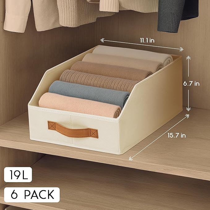 Fabric Storage Bins for Organizing - 1 Pack Large Trapezoid Collapsible Storage Bins with Front Handle, Closet Organizers and Storage for Bedroom, Home Shelves, Small Spaces, Beige
