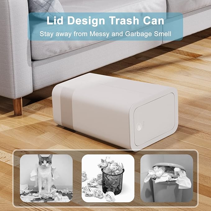 N. NETDOT 3 Pack (2 of 4 Gal & 1 of 2.6 Gal) Small Trash Can with Lid,Bathroom Garbage Can with Pop-Up Lid,Waste Basket for Bathroom,Kitchen,Bedroom,Powder Room,Craft Room,Office,College (Off White)