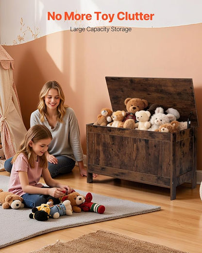 VEVOR Kids Storage Bench, Wooden Toy Box Chest, Large Storage Cabinet with Safety Hinge, Toddlers Retro Storage Bench for Playroom, Living Room or Entryway, 29.7 x 15.3 x 18.9 in, Easy Assembly, Brown