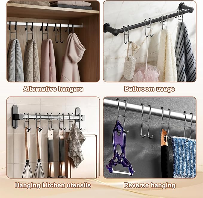 PercyEffie 2Pcs Over The Door Towel Hook Door Hanger Hook s Frameless Drilling-Free Hanger, Double Side Towel Hooks Black Stainless Steel Shower Doors Hooks for Bathrooms, Squeegee,Towels,Loofah