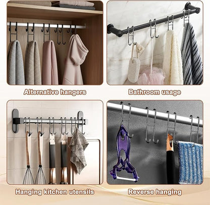 PercyEffie 2Pcs Over The Door Towel Hook Door Hanger Hook s Frameless Drilling-Free Hanger, Double Side Towel Hooks Black Stainless Steel Shower Doors Hooks for Bathrooms, Squeegee,Towels,Loofah