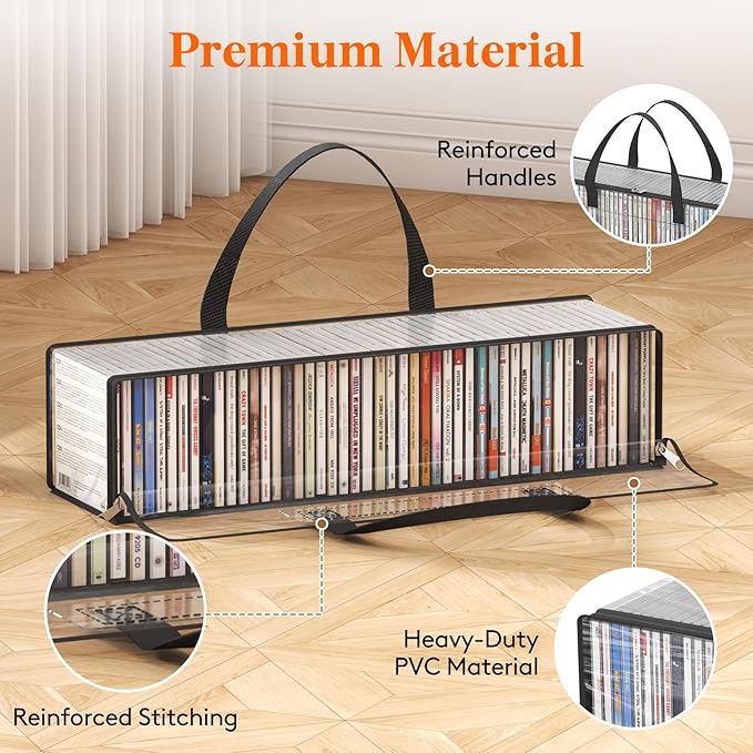 Lifewit CD Storage Bags, Clear PVC Plastic CD Case Holder with Handles, Front Window Zipper Design, Stackable Media Organizer Box for Albums, Hold up to 400 Pcs CDs (50 Each), 8 Pack