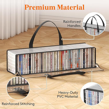 Lifewit CD Storage Bags, Clear PVC Plastic CD Case Holder with Handles, Front Window Zipper Design, Stackable Media Organizer Box for Albums, Hold up to 200 Pcs CDs (50 Each), 4 Pack