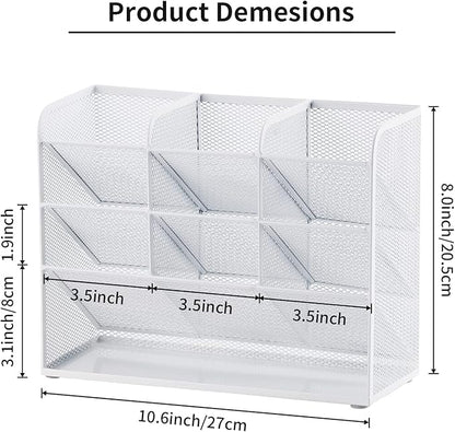Marbrasse Mesh Desk Organizer, Multi-Functional Pen Holder, Pen Organizer for desk, Desktop Stationary Organizer, Storage Rack for School Home Office Art Supplies (White - Mesh Pen Holder)