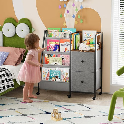 Book Shelf for Kids Rooms, Toddler Bookshelf Baby Bookcase with Kids Storage for Nursery, Bedroom, Playroom, Easy Assembly (Black)