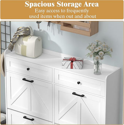 Shoe Cabinet with 4 Flip Drawers & 2 Storage Drawers, Rustic Farmhouse Narrow Shoe Organizer Cabinet, Slim Shoe Rack Cabinet, Shoe Storage Cabinet for Entryway, Hallway, Front Door