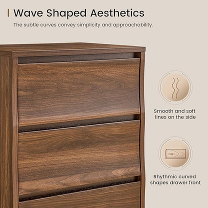 SUCSSRICH Nightstand, Night Stand with 3 Drawers, Modern Nightstand with Large Storage, Silent Slides, Wooden End Side Table, Bedside Table with 3 Drawers for Bedroom (Brown)