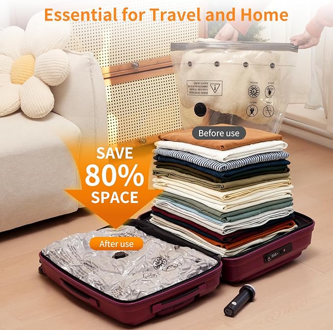33 Pack Travel Vacuum Storage Bags With Electric Pump (8 small, 8 medium, 8 large, 8 extra large) For Clothing Suitcases And Backpacks, Saving Space For Clothes And Clothing Travel