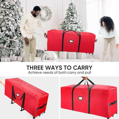 BALEINE 9 ft Rolling Christmas Tree Storage Bag, 3 Swivel Wheels for Easy Moving, Heavy Duty 600D Oxford Fabric Extra Large Artificial Christmas Tree Bag with Reinforced Carry Handles (Grey)