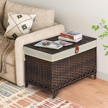 Wicker Storage Basket with Lid,Rattan Shelf Basket with Removable Liner Bag,200L Storage Bin,Storage Trunk with Heightened Feet,Storage Container for Wardrobe,Home Organizer