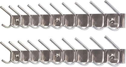 WEBI 10 Hooks, Heavy Duty 30 Inch Stainless Steel 304 Hook Rail Coat Rack with 10 Hooks, Satin Finish, Great Home Storage & Organization for Bedroom, Bathroom, Foyers, Hallways,2Packs