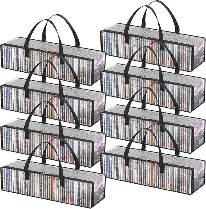 Lifewit CD Storage Bags, Clear PVC Plastic CD Case Holder with Handles, Front Window Zipper Design, Stackable Media Organizer Box for Albums, Hold up to 400 Pcs CDs (50 Each), 8 Pack