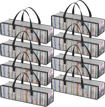 Lifewit CD Storage Bags, Clear PVC Plastic CD Case Holder with Handles, Front Window Zipper Design, Stackable Media Organizer Box for Albums, Hold up to 400 Pcs CDs (50 Each), 8 Pack